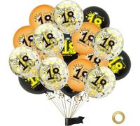 Flomiara 18PCS Happy 18th Birthday Balloons, Black Gold Glitter Cheers to 18 Years Birthday Party Decorations, Pick 18 Fabulous Balloon Decorations for Happy 18th Birthday Anniversary Party Supplies
