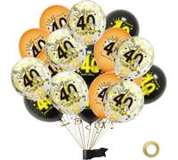 Flomiara 18PCS Happy 40th Birthday Balloons, Black Gold Glitter Cheers to 40 Years Birthday Party Decorations, Pick 18 Fabulous Balloon Decorations for Happy 40th Birthday Anniversary Party Supplies