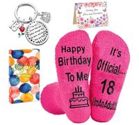 Flomiara 18th Birthday Gifts 3PCS for Women Funny Fluffy Socks Present for 18 Year Old Women Girls Friends, Auntie with Greeting Card, Rose Metal Keychain Socks Boxed Rose Red, 4-8 uk, 37-42 eur