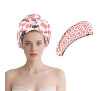 Flomiara 1Pack Microfibre Hair Towel Wrap, Hair Turban Super Absorbent Rapid Drying Microfiber Towel for Women Curly Long Wet Plopping, Printed Microfiber Drying Cap (Pink White Dots)