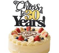 Flomiara 1PC Happy 30th Birthday Cake Topper Black Gold Glitter Cheers to 30 Years Birthday Cake Pick 30 Fabulous Cake Decoration for Happy 30th Birthday Anniversary Party Supplies