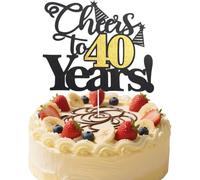Flomiara 1PC Happy 40th Birthday Cake Topper Black Gold Glitter Cheers to 40 Years Birthday Cake Pick 40 Fabulous Cake Decoration for Happy 40th Birthday Anniversary Party Supplies