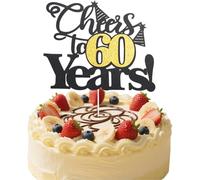 Flomiara 1PC Happy 60th Birthday Cake Topper Black Gold Glitter Cheers to 60 Years Birthday Cake Pick 60 Fabulous Cake Decoration for Happy 60th Birthday Anniversary Party Supplies