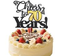 Flomiara 1PC Happy 70th Birthday Cake Topper Black Gold Glitter Cheers to 70 Years Birthday Cake Pick 70 Fabulous Cake Decoration for Happy 70th Birthday Anniversary Party Supplies