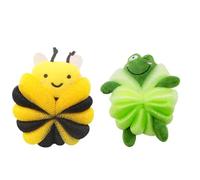 Flomiara 2 Pack Mesh Puff Bath Sponge, Mesh Loofah Body Exfoliating Shower Ball Shower Sponge, Kids Rainbow Green Frog Little Bee Bath Bombs, Fluffy Soft, Bath Loofahs Cute Animal Bath Sponges