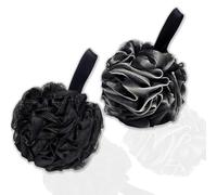 Flomiara 2 Pack Mesh Puff Bath Sponge, Mesh Loofah Body Exfoliating Shower Ball Shower Sponge, Men All Black with White Edges, Fluffy Soft, Durable Not Easy Come Loose
