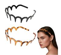 Flomiara 2 Pcs Zig Zag Headband for Women Girls, Plastic Tooth & Comfort Wavy Hair Comb Headbands, Multi-Style Flexible Hair Accessories, Black Classic 90s Hairband with Teeth Combs, 2 Styles
