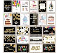 Flomiara 24 Bright Watercolour Thank You Greeting Cards with Envelopes made from Recycled Paper 24 Different Designs (24 Watercolour Vertical Version in Black Gold Thank You Greeting Cards)