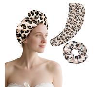 Flomiara 2Pack Microfibre Hair Towel Wrap, Hair Turban Super Absorbent Rapid Drying Microfiber Towel Women Curly Long Wet Plopping, Printed Microfiber Drying Cap Wear Hair Band (Leopard Print)