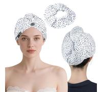Flomiara 2Pack Microfibre Hair Towel Wrap, Hair Turban Super Absorbent Rapid Drying Microfiber Towel Women Curly Long Wet Plopping, Printed Microfiber Drying Cap Wear Band (White Spots)
