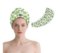 Flomiara 2Pack Microfibre Hair Towel Wrap, Hair Turban Super Absorbent Rapid Drying Microfiber Towel for Women Curly Long Wet Plopping Hair, Printed Microfiber Hair Drying Cap (Green Leaves)