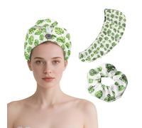 Flomiara 2Pack Microfibre Hair Towel Wrap, Hair Turban Super Absorbent Rapid Drying Microfiber Towel Women Curly Long Wet Plopping, Printed Microfiber Drying Cap Wear Hair Band (Green Leaves)