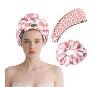 Flomiara 2Pack Microfibre Hair Towel Wrap, Hair Turban Super Absorbent Rapid Drying Microfiber Towel Women Curly Long Wet Plopping, Printed Microfiber Drying Cap Wear Hair Band (Pink White Dots)