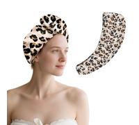 Flomiara 2Pack Microfibre Hair Towel Wrap, Turban Super Absorbent Rapid Drying Microfiber Towel for Women Curly Long Wet Plopping, Printed Microfiber Hair Drying Cap (Leopard Print)