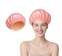 Flomiara 2Pcs Shower Cap, Shower Hat, Reusable Elastic Band Bath Caps Adjustable Suitable Variety Hair Styles, for Both Men Women, Silky Sleep Bathing Cap for Women Long Curly Hair, Pink