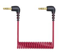 Flomiara 3.5mm Audio Coiled Cable, 90° Angled Plug TRS/TRRS, Red Extension Cable Compatible with Rode Wireless GO, Cameras, Smartphones, Recording Devices for Vlog, Interview, Podcast