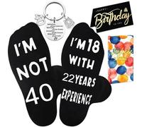 Flomiara 3-Piece 40th Birthday Gift Set for Dad & Men - Funny Crew Socks (Size 6-11 UK/38-45 EUR, Black), Metal Candle Keychain & Greeting Card, Ready-to-Gift in Box