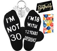 Flomiara 30th Birthday Gifts for Men Dad Friends Family 3PCS Ideas Funny Gifts Socks with Greeting Cards, Birthday Metal Candle Keychains Gift Boxes, 6-11 uk, 38-45 eur Black Crew Socks