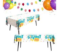 Flomiara 3PCS Blue Happy Birthday Tablecloth Birthday Table Cloth Disposable Birthday Party Tablecloth Rectangle Table Cover Birthday Table Covers Birthday Party Baby Shower Decoration 108 x 54 Inches