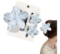 Flomiara 3PCS Flower Hair Clips for Women, Hawaiian Hair Claws Summer Travel Hair Accessories, Lateral Strong Hold, Printing Claw Clip Hairpin for Girls Women Thick Thin Hair, Marble Gray Blue Set