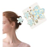 Flomiara 3PCS Flower Hair Clips for Women, Hawaiian Hair Claws Summer Travel Hair Accessories, Lateral Strong Hold, Printing Claw Clip Hairpin for Girls Women Thick Thin Hair (Blue With White Daisies)