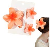 Flomiara 3PCS Flower Hair Clips for Women, Hawaiian Hair Claws Summer Travel Hair Accessories, Lateral Strong Hold, Printing Claw Clip Hairpin for Girls Women Thick Thin Hair, Gradient Orange Set