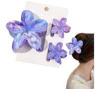 Flomiara 3PCS Flower Hair Clips for Women, Hawaiian Hair Claws Summer Travel Hair Accessories, Lateral Strong Hold, Printing Claw Clip Hairpin for Girls Women Thick Thin Hair, Marble Blue Purple
