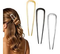 Flomiara 3PCS French Hair Pins Hair Fork Metal 4cm/1.5in French Hair Pin U Shaped Hair Fork Gold Silver Black Pins Large Updo Hairpin for Women Girls All Hairstyle Simple Elegant