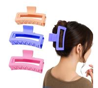 Flomiara 3PCS Hair Clips for Women, Large Claw Clips, Plastic Square Hair Clip, Suitable Thick Hair, Large Strong-Hold Claws Styling, 13 centimeter Clip,Suitable Women Children(Yellow Pink Blue)