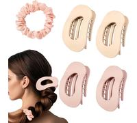Flomiara 4 PCS Hair Clips for Women, Flat Claw Clips Lying, Non-Slip Clip for Thick Thin Hair, Large Strong-Hold Claws for Styling, Light Cute Women Girls, Matte Coffee Pink, Hair Tie Snow Bud Color