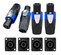Flomiara 4 Sets Speakon Connector Kit, Speakon Male and Female Sockets for Chassis 4 Pin Speaker Plug with Screw Lock Compatible with NL4FC, NL4FX, NL4MPR