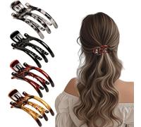 Flomiara 4PCS Claw Clip, Three Teeth Hair Clips for Thick Thin & Fine Hair Women Girls, Non-Slip Strong Hold Home Skin Care Makeup Claws Accessories, Black, Brown, Red, Grey Set