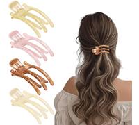 Flomiara 4PCS Claw Clip, Three Teeth Hair Clips for Thick Thin & Fine Hair Women Girls, Non-Slip Strong Hold Home Skin Care Makeup Claws Accessories, Light Green, Brown, Pink, Beige Set