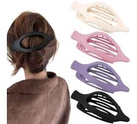 Flomiara 4PCS Flat Claw Clip, Oval Hair Clips for Thick Thin & Fine Hair Women Girls, Non-Slip Strong Hold French Matte Claws Accessories, Black, Beige, Pink, Purple Set