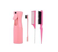 Flomiara 4PCS Hair Brush with Hair Spray Bottle, Hair Styling Comb, Detangle Brush for Natural, Afro British Type 3a-4c, Slick Brush Set (Pink)