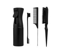 Flomiara 4PCS Hair Brush with Hair Spray Bottle, Hair Styling Comb, Detangle Brush for Natural, Afro British Type 3a-4c, Slick Brush Set (Black)
