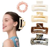 Flomiara 4PCS Hair Clips for Women, Claw Clips, Plastic Square Hair Clip, Suitable for Thick Hair, Strong-Hold Claws Styling, 8.5 CM Square Hair Clip, Suitable For Girls (Marbled Pattern Beige, Black)