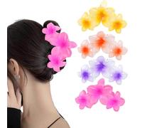 Flomiara 4PCS Hair Clips for Women, Flower Claw Clips, Women Cute Hair Clips, Suitable for Thick Thin Hair, Non-slip Matte Firm Hairpin, Plastic Hairpin, Transparent, Yellow, White-Purple, Barbie Pink