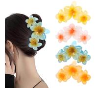 Flomiara 4PCS Hair Clips for Women, Flower Claw Clips, Women Cute Hair Clips, Suitable for Thick Thin Hair, Non-slip Matte Firm Hairpin, Plastic Hairpin, Transparent, Yellow, Orange, Blue