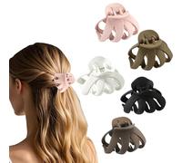 Flomiara 5-Pack Octopus Hair Claw Clips for Women & Teens - 6.6cm Non-Slip Matte Plastic, Lightweight Cute for Thick & Thin Hair, Colors: White, Black, Brown, Pink, Khaki