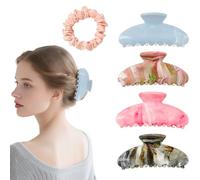 Flomiara 5 PCS Hair Clips for Womem, Hair Jaw Clips 10.5 Centimeter/4.1 in x 5 Centimeter/2 in Medium Acrylic Claw Clips, Suitable Thin Fine Hair Celluloid Tortoise Clip Jaw Claw Clamp Clutcher Pink