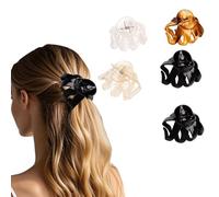 Flomiara 5 PCS Hair Clips for Women, Octopus Claw Clip Suitable for Thick Thin Hair, Light Cute, Non-Slip Matte and Firm Hairpin, Plastic Hairpin, Transparent White, Amber, Champagne, Black