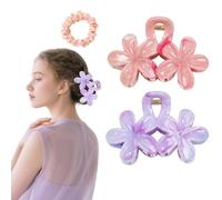 Flomiara 5PCS Flower Hair Clips for Women, Hawaiian Hair Claws Summer Travel Hair Accessories, Lateral Strong Hold, Printing Claw Clip Hairpin for Girls Women Thick Thin Hair, Meat Powder, Blue Purple