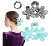 Flomiara 5PCS Flower Hair Clips for Women, Hawaiian Hair Claws Summer Travel Hair Accessories, Lateral Strong Hold, Printing Claw Clip Hairpin for Girls Women Thick Thin Hair, Gray Black, Blue Green
