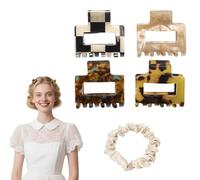 Flomiara 5PCS Hair Clips for Women, Claw Clips, Plastic Mini Square Hair Clip, Suitable for Thick Hair, Large Strong-Hold Claws Styling, 5CM Hair Clip, Light Cute Women Girls Kids Black Amber Brown