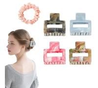 Flomiara 5PCS Hair Clips for Women, Claw Clips, Plastic Square Hair Clip, Suitable for Thick Hair, Large Strong-Hold Claws Styling, 5CM Hair Clip, Light Cute Women Girls Kids Pink Black Blue Ties