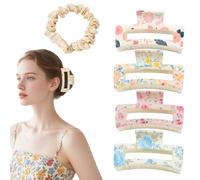 Flomiara 5PCS Hair Clips for Women, Claw Clips, Plastic Square Hair Clip, Suitable for Thick Hair, Strong-Hold Claws Styling, 8.5 CM Square Hair Clip, Suitable For Girls (Pink Blue Printing Pattern)