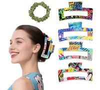 Flomiara 5PCS Hair Clips for Women, Claw Clips, Plastic Square Hair Clip, Suitable for Thick Hair, Strong-Hold Claws Styling, 8.5 CM Square Hair Clip, Suitable For Girls (Trend Printing Pattern)