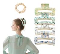 Flomiara 5PCS Hair Clips for Women, Claw Clips, Plastic Square Hair Clip, Suitable for Thick Hair, Strong-Hold Claws Styling, 8.5 CM Square Hair Clip, Suitable For Girls (Printing Pattern)