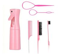 Flomiara 6-Piece Afro Hair Tool Set - Includes Detangler Brush, Styling Comb, Hair Brush & Spray Bottle (6 Total), For Natural Type 3a-4c Hair, Color Pink